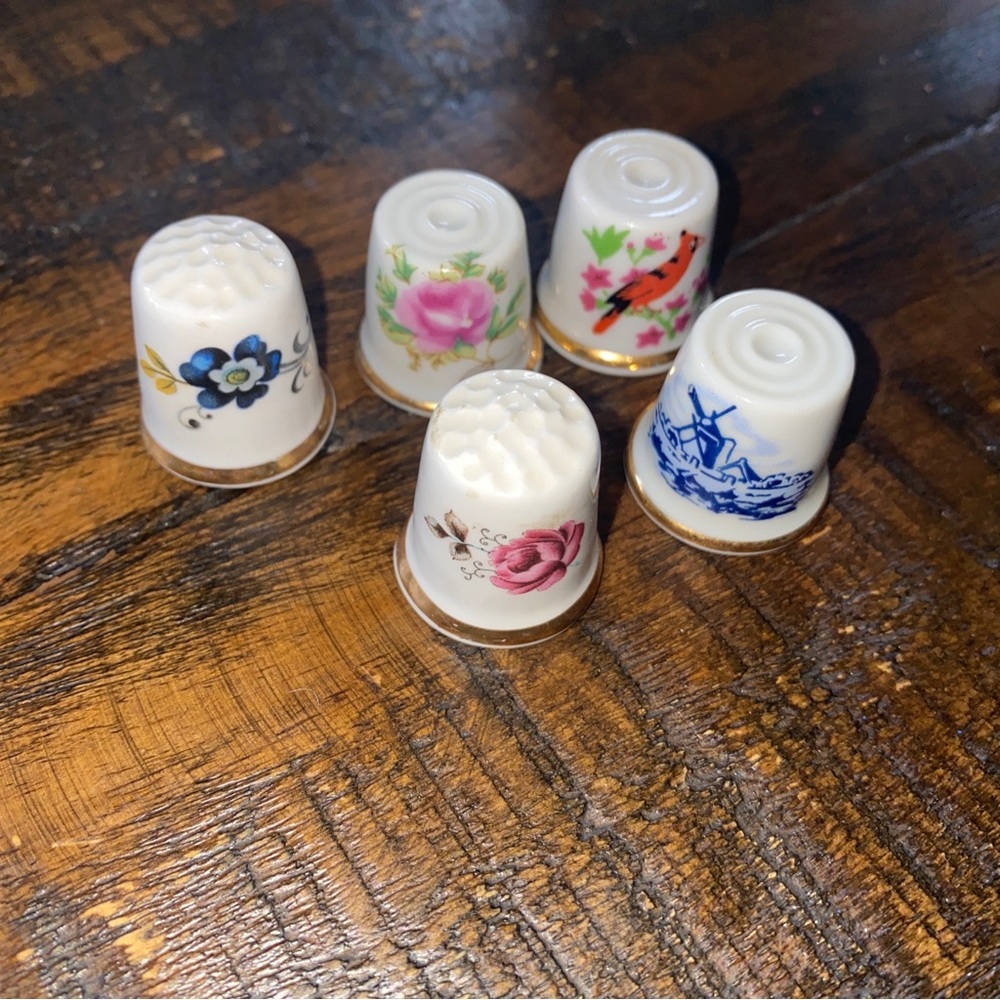 5 Sandford Rose Flower Fine Bone China Sewing Thimble England vintage
